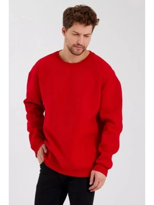 Erkek Düz Renk Bisiklet Yaka Sweat  Kırmızı