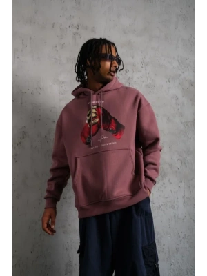 Erkek Eldiven Baskılı Kapüşonlu weat  Gül Kurusu