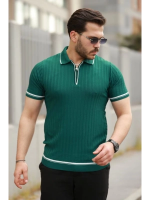 Erkek Fermuarlı Yakalı Kısa Kollu Tshirt