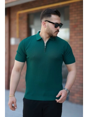 Erkek Fermuarlı Yakalı Kısa Kollu Tshirt