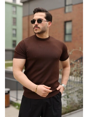 Erkek Fitilli Bisiklet Yaka Triko Tişört