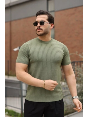 Erkek Fitilli Bisiklet Yaka Triko Tişört