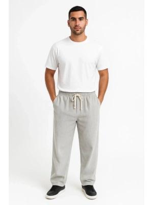Erkek Fitilli Kadife Cepli Buggy Pantolon Oversize Rahat Kalıp  Gri