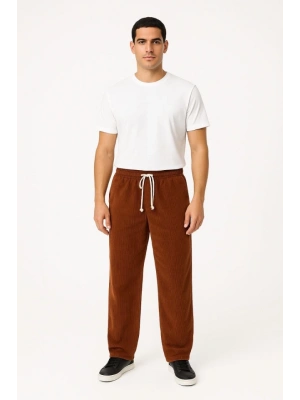 Erkek Fitilli Kadife Cepli Buggy Pantolon Oversize Rahat Kalıp  Kahverengi