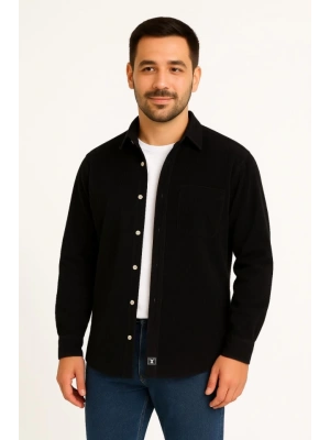 Erkek Fitilli Kadife Cepli Gömlek Oversize Rahat Kalıp  iyah