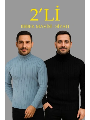 Erkek Fitilli Triko Kazak 2li et Bebek avisi iyah Regular Balıkcı Yaka Tam Boğazlı Triko eti odeli Kazak