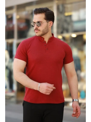 Erkek Hakim Yaka Dokuma Pamuklu Kumaş Kısa Kollu Tshirt