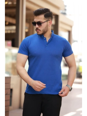 Erkek Hakim Yaka Dokuma Pamuklu Kumaş Kısa Kollu Tshirt