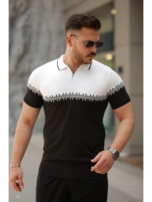 Erkek Hemşire Yaka çift Renk Kısa Kollu Tişört