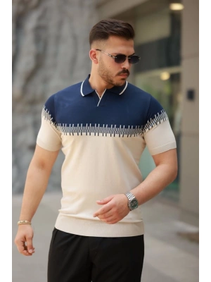 Erkek Hemşire Yaka çift Renk Kısa Kollu Tişört