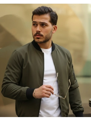 Erkek Içi Astarlı Fermuarlı Bomber Mont Ceket  Haki