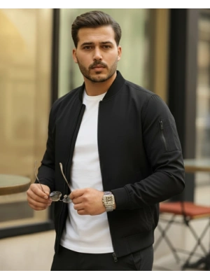 Erkek Içi Astarlı Fermuarlı Bomber evsimlik Ceket  iyah