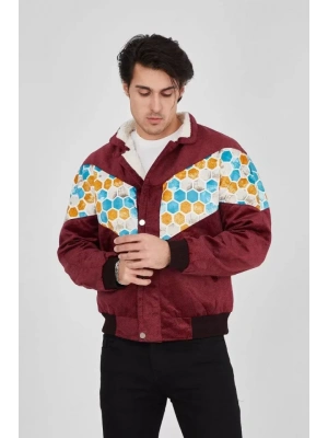 Erkek İçi Astarlı İçten Yaka Kısmı Peluşlu Beyaz Şeritli Vintage Ceket  ürdüm