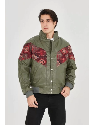 Erkek İçi Astarlı İçten Yaka Kısmı Peluşlu uni Kumaş Vintage Ceket  Haki