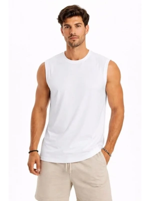 Erkek ıfır Kolsuz Atlet Bisiklet Yaka Oversize Basic por Üst, Günlük Ve Fitness Kullanımına Uygun  Beyaz