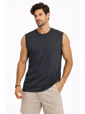 Erkek ıfır Kolsuz Atlet Bisiklet Yaka Oversize Basic por Üst, Günlük Ve Fitness Kullanımına Uygun  Füme