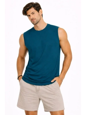 Erkek ıfır Kolsuz Atlet Bisiklet Yaka Oversize Basic por Üst, Günlük Ve Fitness Kullanımına Uygun  İndigo