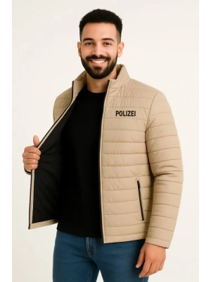 Erkek ikro u İtici Kapitone Baskılı Astarlı Fermuarlı Bomber ont  Bej