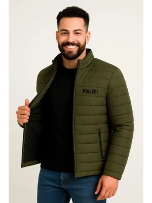 Erkek ikro u İtici Kapitone Baskılı Astarlı Fermuarlı Bomber ont  Haki