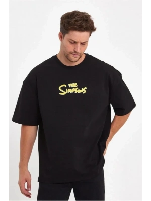 Erkek ırt Baskılı Bisiklet Yaka Oversize Tshirt  iyah