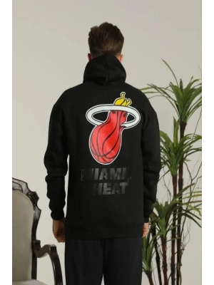 Erkek ırt Baskılı Oversize Üç İplik Kapüşonlu weatshirt  iyah