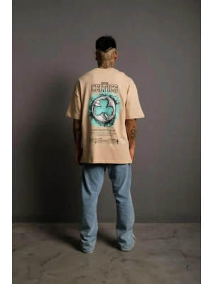 Erkek ırt Baskılı Tshirt  Bej