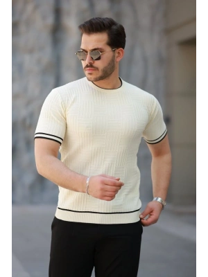Erkek Jakarlı Ribanalı Kısa Kollu Tshirt