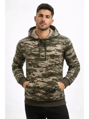 Erkek Kamuflaj Desenli 2 İplik 4 evsim Kapüşonlu Kanguru Cepli Hoodie weatshirt  Kamuflaj