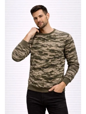 Erkek Kamuflaj Desenli 2 İplik 4 evsim Uzun Kollu Bisiklet Yaka weatshirt  Kamuflaj