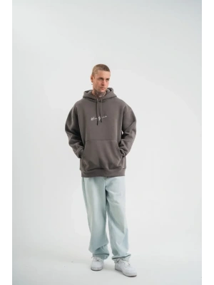 Erkek Kapşonlu Double Oversize Dijital Patchli weathirt  Füme