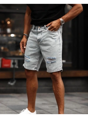 Erkek Kar Yıkama Yırtık Detaylı Şort