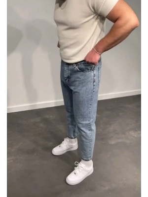 Erkek Kar Yıkamalı Buz Mavi Mom Jean