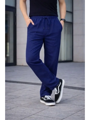 Erkek Keten Cepli Çıma Dikişli Jogger Buggy Pantalon Rahat Kalıp  acivert
