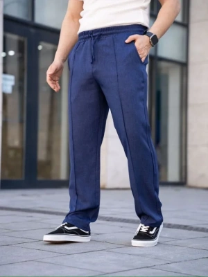 Erkek Keten Cepli Çıma Dikişli Jogger Buggy Pantalon Rahat Kalıp  acivert