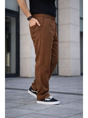 Erkek Keten Cepli Çıma Dikişli Jogger Buggy Pantalon Rahat Kalıp  Kahverengi