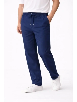 Erkek Keten Cepli Pantolon astikli Bel Bağcıklı Önden Fermuarlı  İndigo