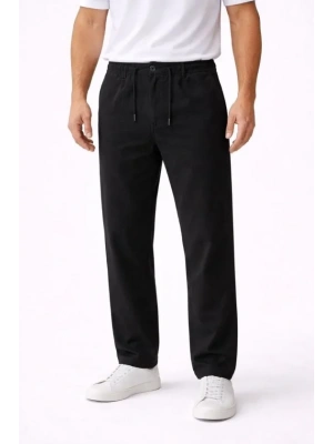 Erkek Keten Cepli Pantolon astikli Bel Bağcıklı Önden Fermuarlı  iyah