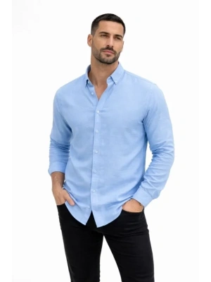 Erkek KETEN Kumaş Oversize Uzun Kollu Rahat Kalıp Gömlek  Açık avi