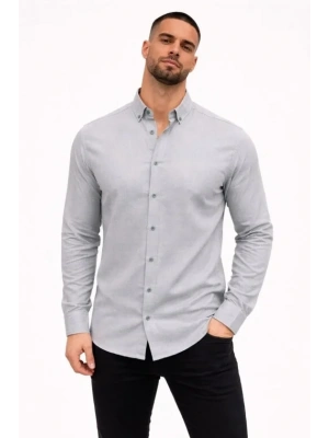 Erkek KETEN Kumaş Oversize Uzun Kollu Rahat Kalıp Gömlek  Boyalı Gri