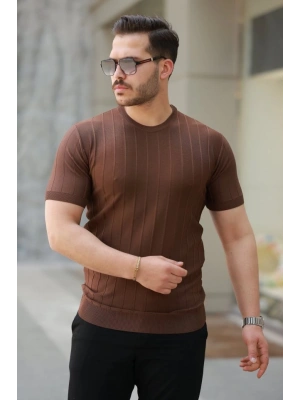 Erkek Kısa Kollu Bisiklet Yaka çizgili Triko Tişört