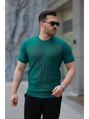 Erkek Kısa Kollu Bisiklet Yaka çizgili Triko Tişört