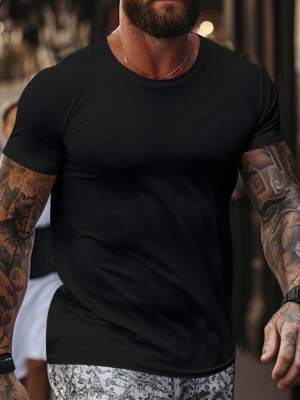 Erkek Kısa Kollu Bisiklet Yaka Viskon Tişört