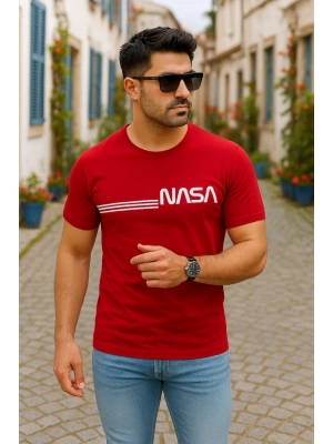 Erkek Kısa Kollu Nasa Baskı Basic Erkek Tshirt