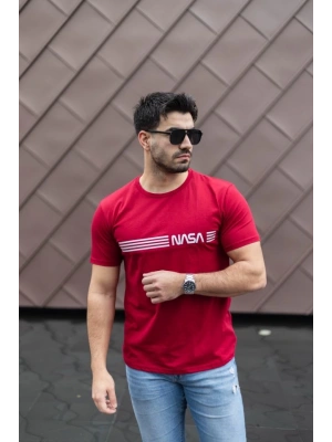 Erkek Kısa Kollu Nasa Baskı Basic Erkek Tshirt