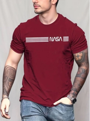 Erkek Kısa Kollu Nasa Baskı Basic Erkek Tshirt
