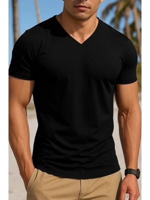 Erkek Kısa Kollu V Yakalı Viskon Tişört