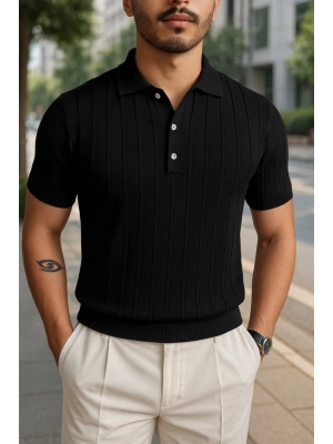 Erkek Kısa Kollu Yakalı önden Düğmeli Triko Tişört