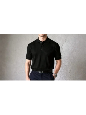 Erkek Kısa Kollu Yakalı Yakadan Düğmeli Triko Tişört