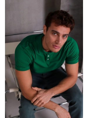 Erkek lim Fit Pamuklu Yumuşak Doku Nefes Alan Kumaş Yakalı Tişört