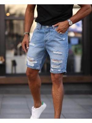 Erkek Mavi Boyfriend Detaylı Şort 